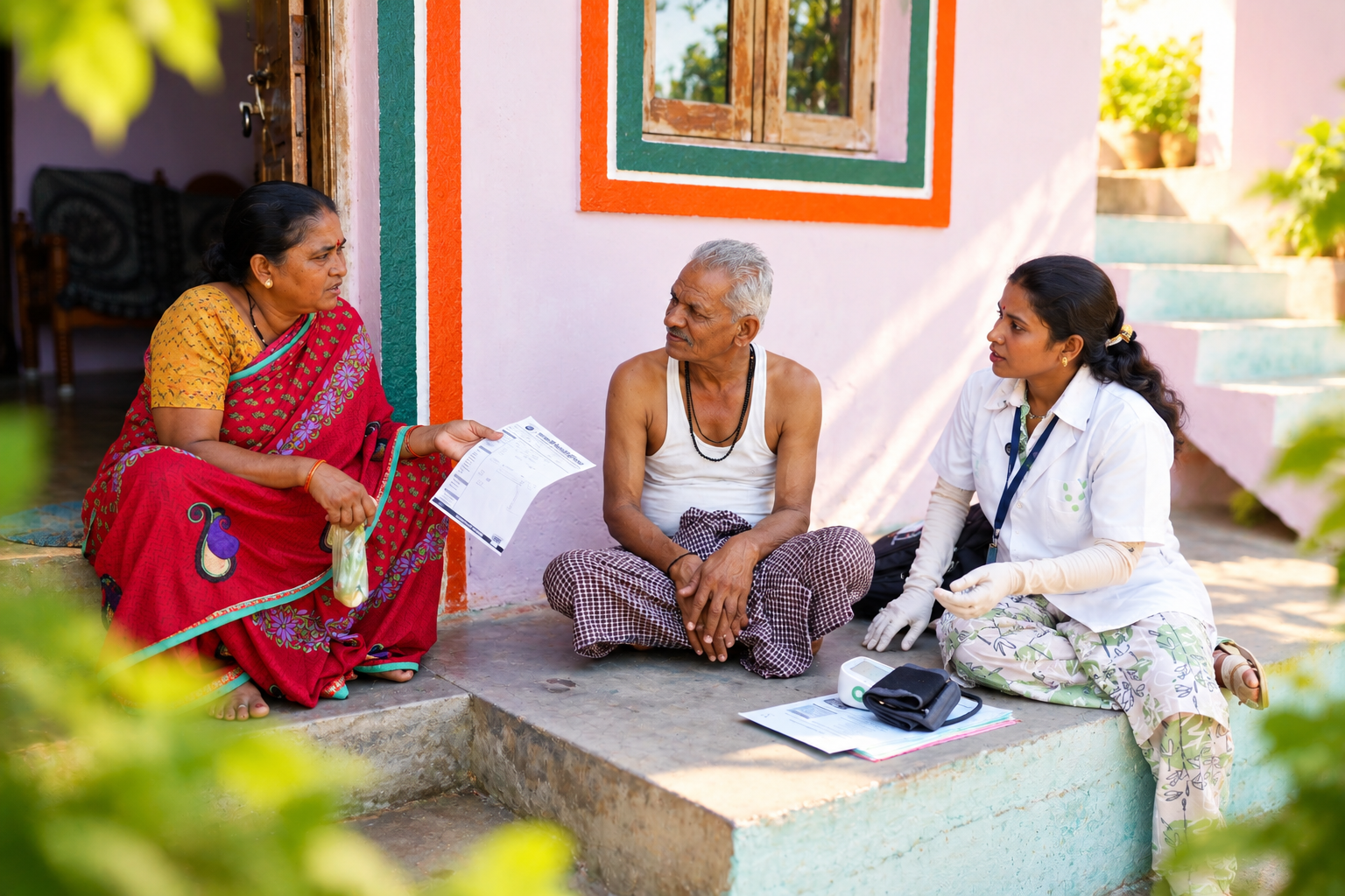 A Uditi Foundation health worker speaking with community members in Nagpur